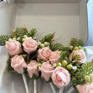 Elegant Pink Rose Boutonniere Set